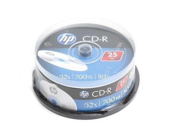 HP CD-R, CRE00015-3, 25-PACK, 700MB, 52X, 80MIN., 12CM, CAKE BOX, STAND., PRE ARCH. DAT