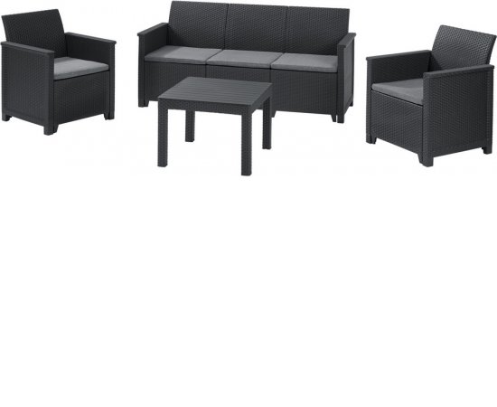 KETER /246150/ EMMA 3 SEATER SOFA SET SMOOTH ARMS WITH CLASSIC TABLE (CHICAGO TABLE) GRAPHITE