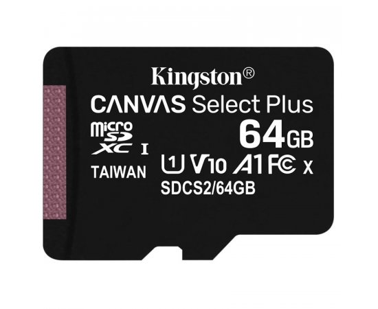 KINGSTON 64GB MICROSDXC CANVAS SELECT PLUS A1 CL10 100MB/S BEZ ADAPTERU, SDCS2/64GBSP