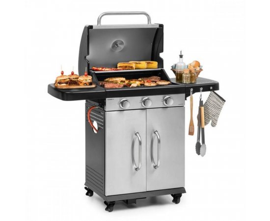 KLARSTEIN GAZOOKA 3.0T, PLYNOVY BBQ GRIL, 3 X 3 KW HORAK, 4 KOLESA, USLACHTILA OCEL, 10033533