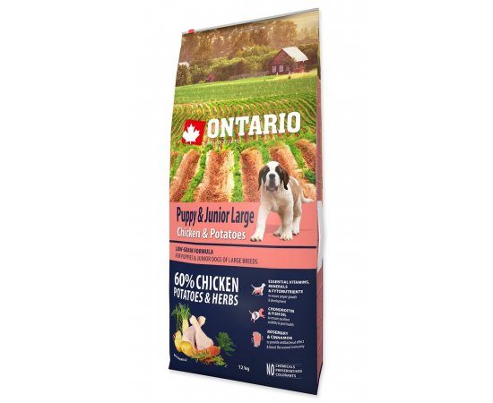 ONTARIO PUPPY AND JUNIOR LARGE CHICKEN AND POTATOES AND HERBS (12KG)