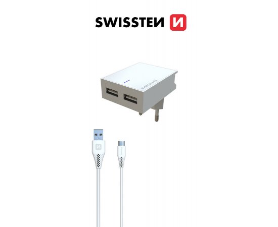 SWISSTEN SIETOVY ADAPTER SMART IC 2X USB 3A POWER BIELY