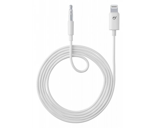 Audio kabel Cellularline Aux Music Cable, konektory Ligtning + 3,5 mm jack, MFI certifikace, bílý