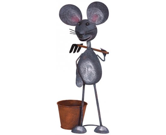 Dekorácia MagicHome Mecco, Myšiak s hrncom, plech, 26x18x53 cm