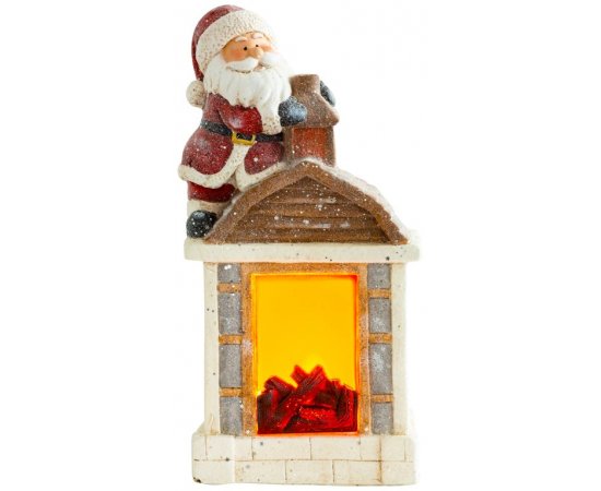 Dekorácia MagicHome Vianoce, Santa s kozubom, 9 LED, 3xAA, keramika, 27,50x19x51 cm