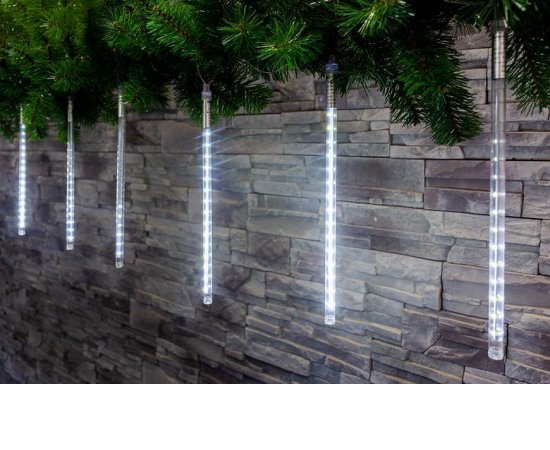 Reťaz MagicHome Vianoce Icicle, 240 LED studená biela, 8 cencúľov, vodopádový efekt, 230 V, 50 Hz, IP44, exteriér, osvetlenie,  L-2,50 x 0,30 m