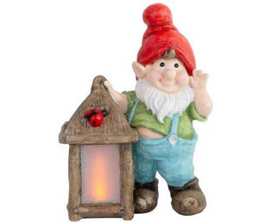 Dekorácia MagicHome, Trpaslík so solárnym lampášom, LED, keramika, 32,5x21x43,5 cm