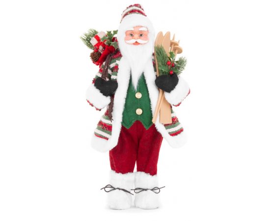 Dekorácia MagicHome Vianoce, Santa s lyžami, 80 cm