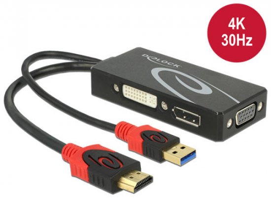 Delock Adaptér HDMI samec &gt; DVI / VGA / Displayport samice 4K černý