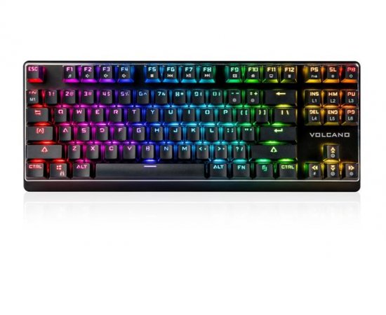 Modecom VOLCANO LANPARTY RGB drátová mechanická herní klávesnice (Outemu Blue), LED podsvícení, USB, US layout, černá