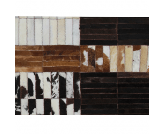 KONDELA Luxusný kožený koberec, čierna/hnedá/biela, patchwork, 201x300, KOŽA TYP 4