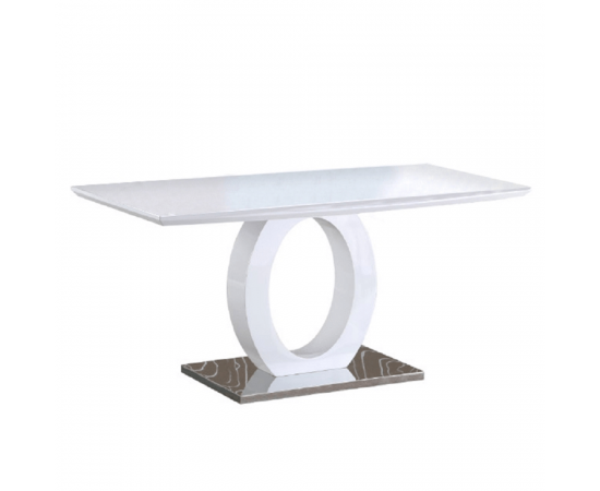 KONDELA Jedálenský stôl, biela vysoký lesk/oceľ, 150x80 cm, ZARNI