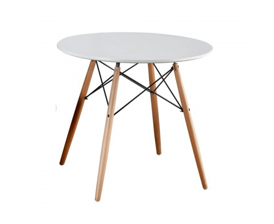 KONDELA Jedálenský stôl,  biela/buk, priemer 80 cm, GAMIN NEW 80