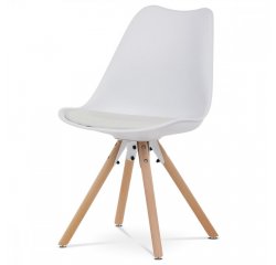 AUTRONIC CT-762 WT Jídelní židle, bílá plastová skořepina, sedák ekokůže, nohy masiv přírodní buk
