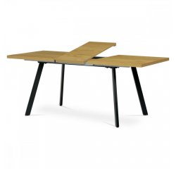AUTRONIC HT-780 OAK Jedálenský stôl 140+40x85x75 cm, doska melamín, 3D dekor divoký dub, kovové nohy, čierny mat