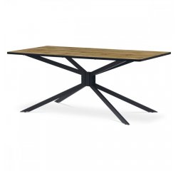 AUTRONIC HT-885 OAK Jedálenský stôl, 180x90x75 cm, MDF doska, 3D dekor divoký dub, kovovová hvezdicová podnož, čierny mat