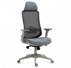 AUTRONIC KA-V321 GREY Kancelářská židle, šedý plast, šedá průžná látka a mesh, 4D područky, kolečka pro tvrdé podlahy, multifunkční mechanismu