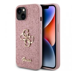 Guess PU Fixed Glitter 4G Metal Logo Zadní Kryt pro iPhone 13 Pink