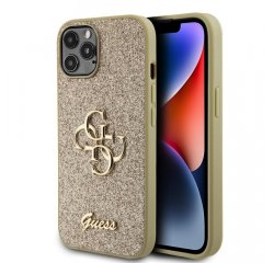 Guess PU Fixed Glitter 4G Metal Logo Zadní Kryt pro iPhone 12/12 Pro Gold