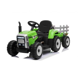 Elektrický Traktor WORKERS s vlečkou, zelený, Pohon zadných kolies, 12V batéria, Plastové kolesá, široké sedadlo, 2,4 GHz Diaľkový ovládač, Jednomiestne, MP3 prehrávač so vstupom USB, LED Svetlá, Bluetooth