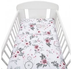 2-dielne posteľné obliečky New Baby 90/120 cm biele kvety a pierka