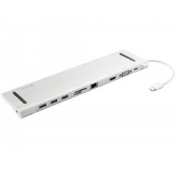 Sandberg USB-C 10v1 dokovací stanice, HDMI+3xUSB+RJ45+VGA+TF/SD+jack+USB-C(100W), stříbrný