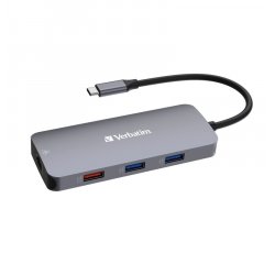 Verbatim USB-C Pro Multiport Hub CMH-09, 9 portů /HDMI, USB-A, USB-C, SD, microSD, RJ45/,stříbrná