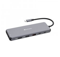 Verbatim USB-C Pro Multiport Hub CMH-13, 13 portů /HDMI, USB-A, USB-C, DP, RJ45, Audio/, stříbrná