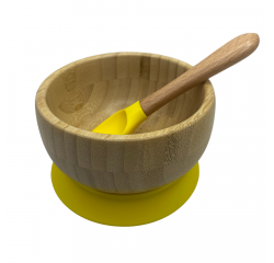 Martons bambusová miska s prísavkou a lyžička 400 ml, Yellow