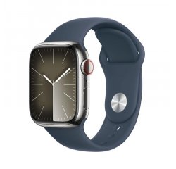 APPLE WATCH SERIES 9 GPS + CELLULAR 41MM SILVER STAINLESS STEEL CASE STORM BLUE SPORTB-S/M,MRJ23QC/A