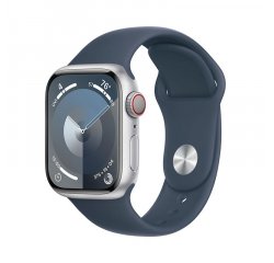 APPLE WATCH SERIES 9 GPS + CELLULAR 41MM SILVER ALUMINIUM CASE STORM BLUE SPORT BAND-S/M,MRHV3QC/A