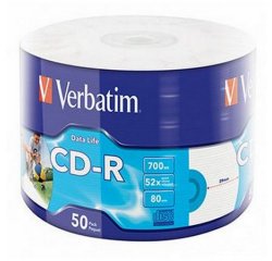 VERBATIM CD-R, 43794, INKJET PRINTABLE, 50-PACK, 700MB, 50X, 12CM, SPINDLE, PRE ARCHIVACIU DAT
