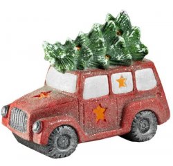 Dekorácia MagicHome Vianoce, Minivan so stromčekom, 1 LED, 3xAAA, keramika, 35x19x29 cm