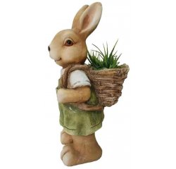 Dekorácia MagicHome Gecco, Zajačik s košíkom, magnesia, 22x19x46 cm