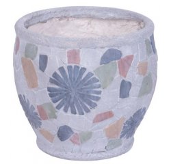 Dekorácia MagicHome, Kvetináč s mozaikou, sivý, keramika, 27,5x27,5x25 cm