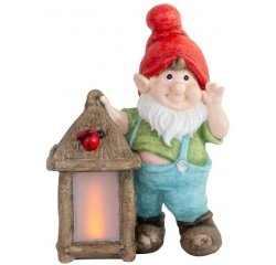 Dekorácia MagicHome, Trpaslík so solárnym lampášom, LED, keramika, 32,5x21x43,5 cm