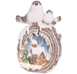 Dekorácia MagicHome Vianoce, Vtáčiky s domčekmi, LED, keramika, 3xAAA, 33,3x16,5x47 cm