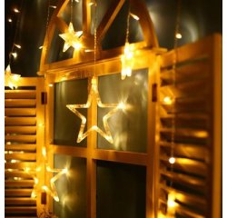 Reťaz MagicHome Vianoce Curtain, 138x LED teplá biela, s hviezdami, 230V, 8 funkcií, osvetlenie, L-220x60/90 cm