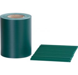Páska Strend Pro EUROSTANDARD, 190 mm, L-35 m, tieniaca, zelená, krycia, na plotové panely, s 20 klipsami, 450 g/m2, PVC, RAL6005