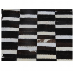 KONDELA Luxusný kožený koberec, hnedá/čierna/biela, patchwork, 141x200, KOŽA TYP 6