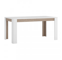 KONDELA Jedálenský rozkladací stôl, biela extra vysoký lesk HG/dub sonoma tmavý truflový, 160-200x90 cm, LYNATET TYP 75